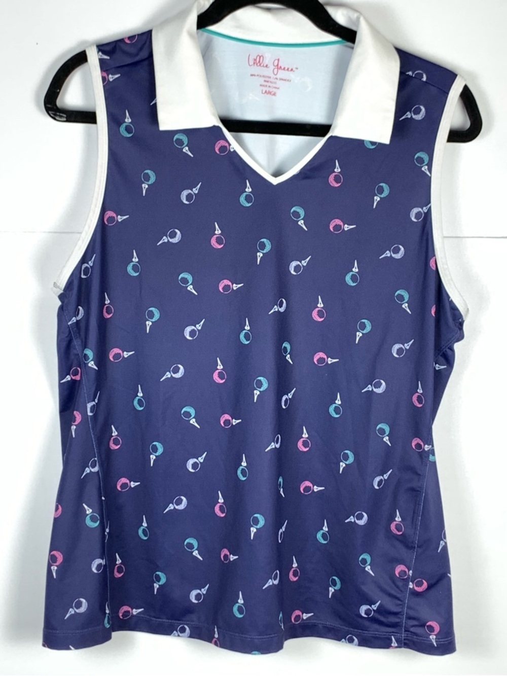 Lillie Green Womens Large Golf Polo Shirt Navy Blue Sleeveless Performance - Picture 2 of 9